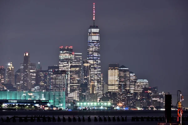 Visão Noturna Arranha Céus Nova York — Fotografia de Stock