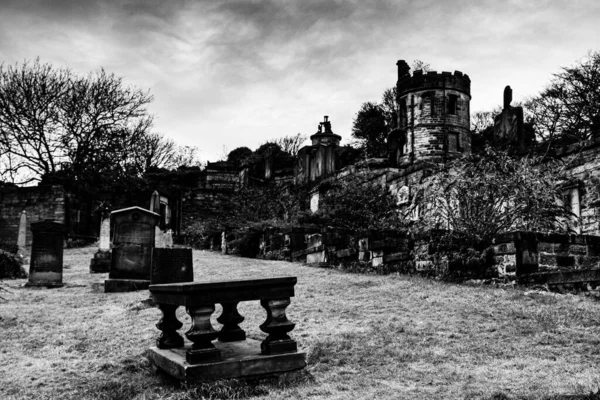 Uno Scatto Scala Grigi Dei Greyfriars Kirk Edimburgo Scozia Regno — Foto Stock