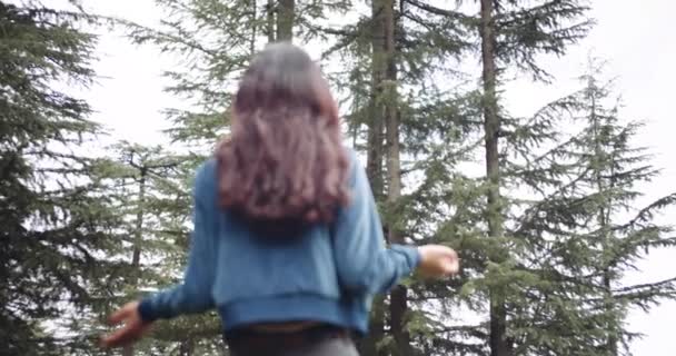 Zpět Záběry Krásné Mladé Ženy Lese — Stock video