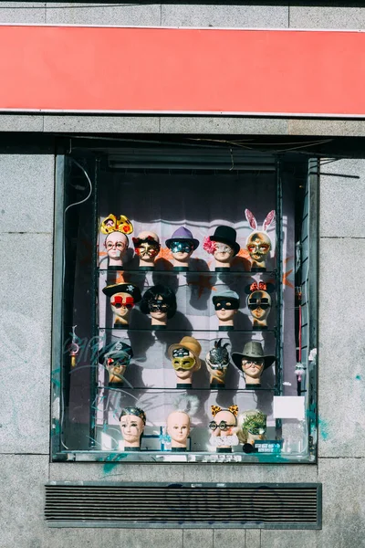 Madrid Spain Oct 2021 Vertical Shot Collection Amusing Face Masks — Stock Photo, Image