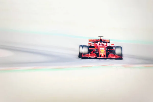 Barcelona Spagna Febbraio 2020 Una Ferrari Rossa Formula Prova Strada — Foto Stock