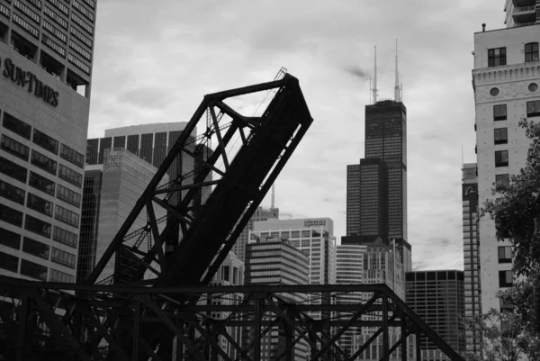 Chicafo United States Jun 2009 Grayscale Shot Buildings Chicago River — Stock Photo, Image