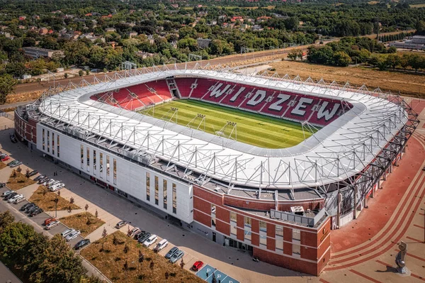 Lodz Polen Oktober 2021 Luftaufnahme Des Fußballstadions Des Sportvereins Widzew — Stockfoto