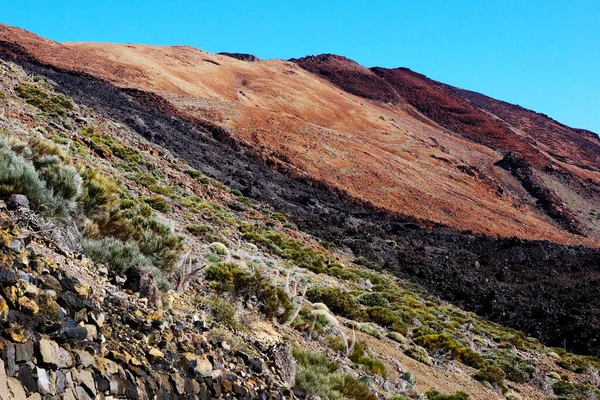 Teide Vulkán Megégett Környezete Egy Napos Napon Tenerife Szigetén Spanyolországban — Stock Fotó