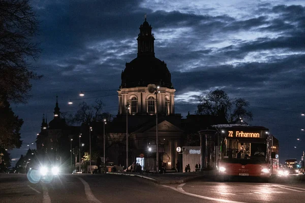 Stockholm Sweden Oct 2021 Gustaf Vasa Church City Traffic Night — Stock Photo, Image