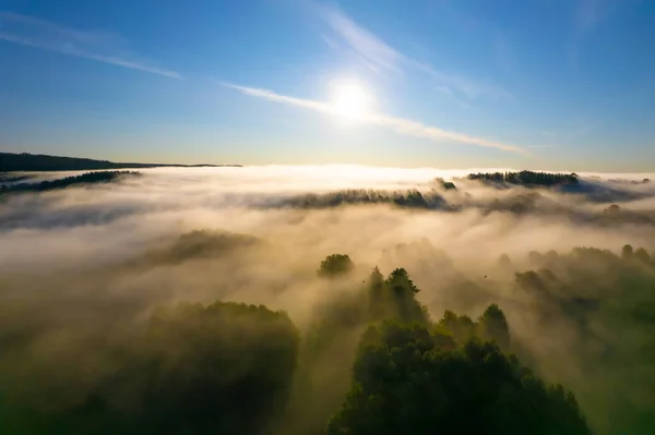 Vue Aérienne Paysage Brumeux Matin — Photo