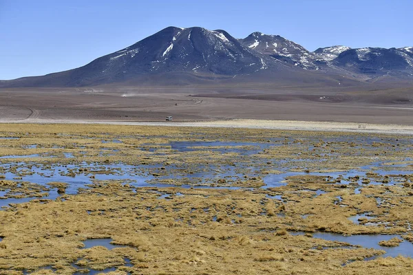 Eine Schöne Aufnahme Des Miscanti Sees Mit Einem Berg Hintergrund — Stockfoto
