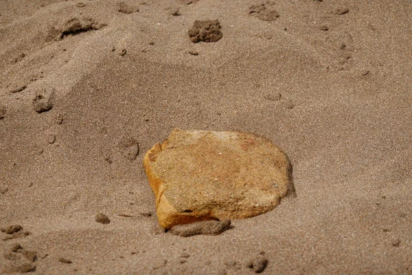 Grande Ângulo Fechamento Uma Pedra Marciana Areia Praia — Fotografia de Stock