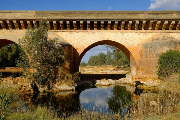 Beautiful Shot Roman Bridge Huelva Reflection Andalusia Spain — 图库照片