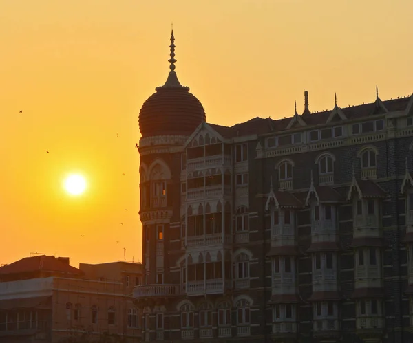Taj Mahal Palota Búra Napnyugtakor Mumbaiban Indiában — Stock Fotó