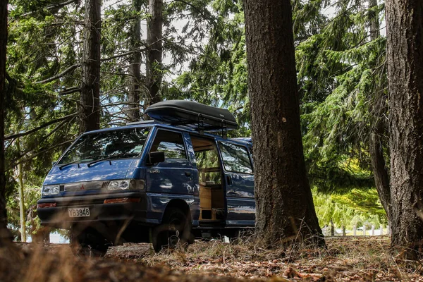 Queenstown Nueva Zelanda Noviembre 2020 Una Furgoneta Azul Mitsubishi Bosque — Foto de Stock