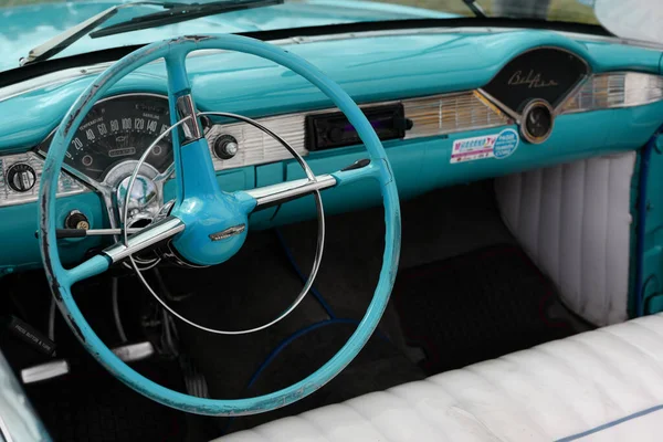 Havana Cuba Janeiro 2017 Closeup Blue Vintage Car Parking Trinidad — Fotografia de Stock