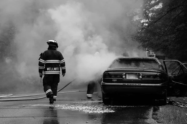 Whitewater United States Oct 2021 Grayscale Shot Firefighter Scene Car — Stock Photo, Image