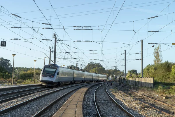 Ovar Portugália 2021 Október Vonat Vasútvonal Táj Portugáliában — Stock Fotó