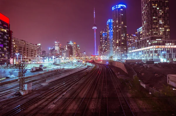 Vacker Bild Toronto Skyline Upplyst Natten — Stockfoto