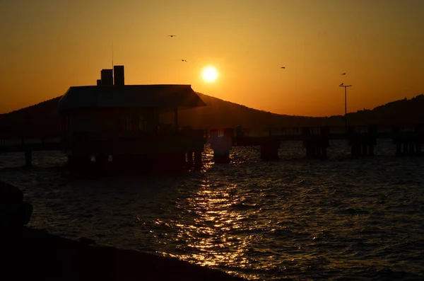 Beautiful Shot Pier Sea Sunset — Foto Stock