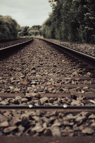 Closeup Shot Railway Track Gloomy Day — Stock Photo, Image