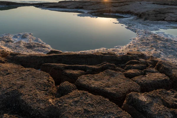 Eerie Scenery Sunrise Coast Dead Sea Israel — Stockfoto