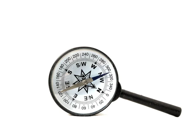 Analogic Compass Loupe White Background Orientation Oncept — Stockfoto