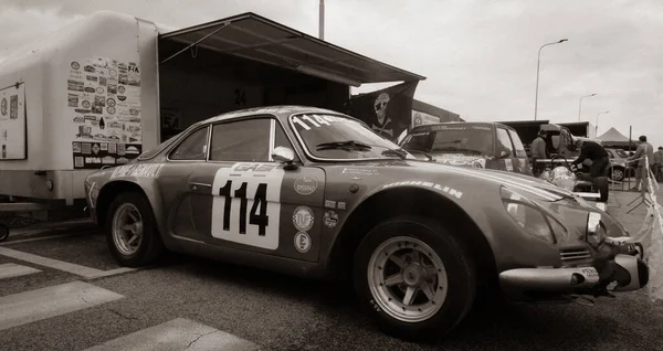 Pesaro Italy Oct 2021 Grayscale Shot Retro Car Renault Alpine — 스톡 사진