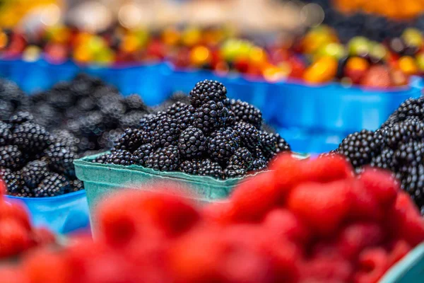 Selective Focus Shot Blackberries Public Market Granville Island Vancouver Canada — Zdjęcie stockowe