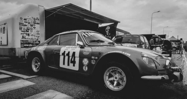 Pesaro Italy Oct 2021 Grayscale Shot Retro Car Renault Alpine — 스톡 사진