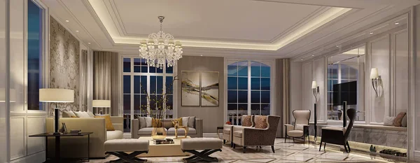 Beautiful Modern Living Room Interior Design Rendering — 图库照片