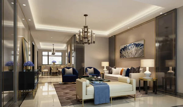 Beautiful Modern Living Room Interior Design Rendering — Stock Photo, Image