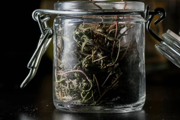 Dried Tea Leaves Glass Jar — Photo