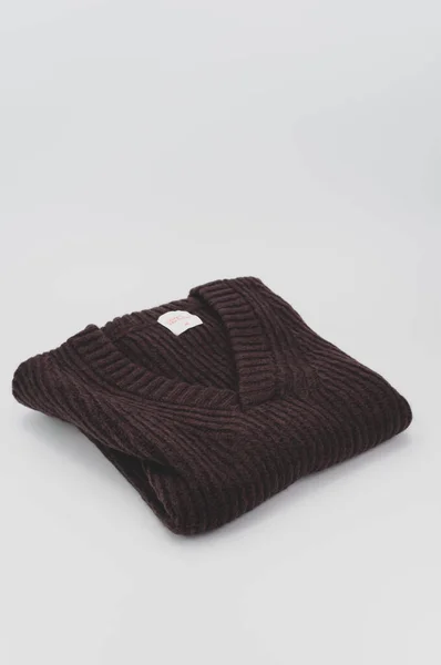 Inverigo Italy Dec 2021 Isolated Dark Brown Knitted Cloth White — Stock Photo, Image