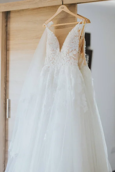 Closeup White Bridal Wedding Dress — ストック写真