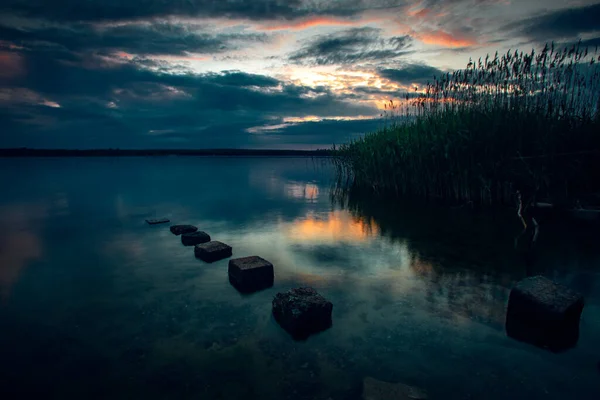 Krásná Scenérie Západu Slunce Curonian Lagoon Litva — Stock fotografie