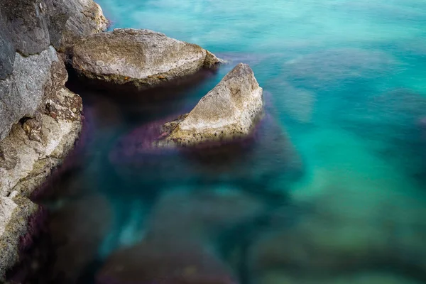 Rock Surf Coastline Mediterranean Sea Greece — Fotografia de Stock