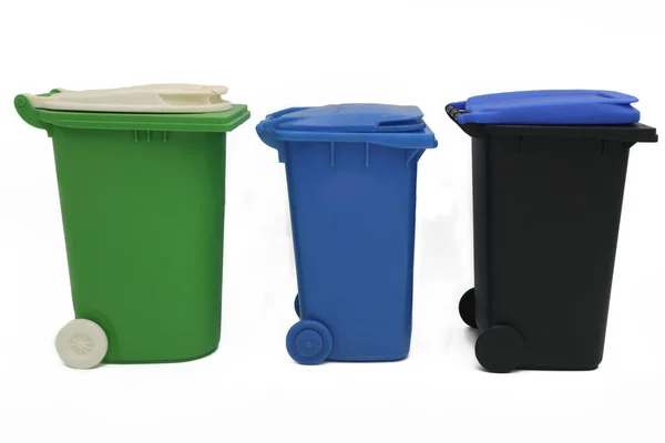 Three Recycle Bins Isolated White Background — стоковое фото