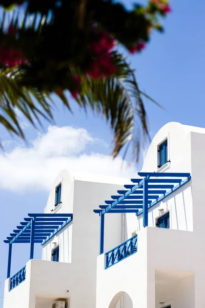 Classic Greek Hotel Palm Trees Santorini Greece — Stockfoto