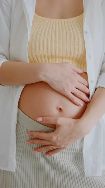Pregnant Woman Big Stomach Ideal Concept Motherhood Healthcare Baby — стоковое фото