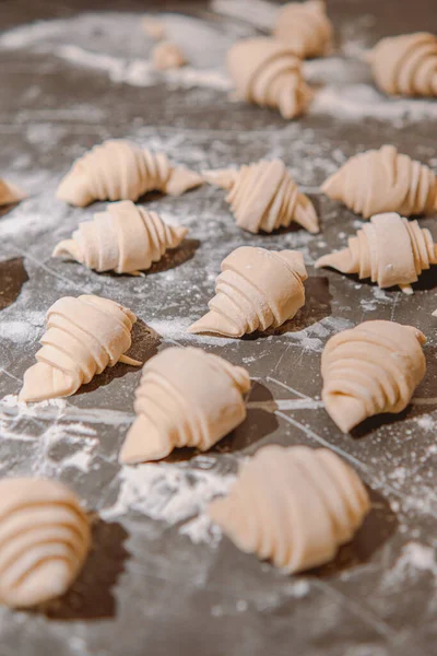 Process Baking French Croissants Kitchen — стоковое фото