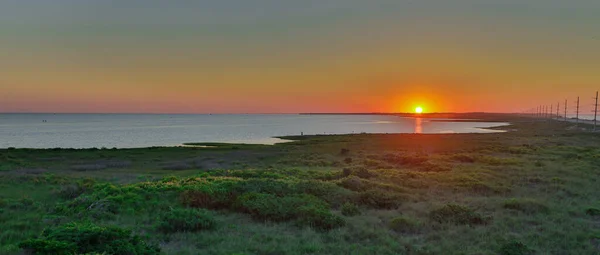 Beautiful Shot Greenery Covered Coast Sunset — Stockfoto