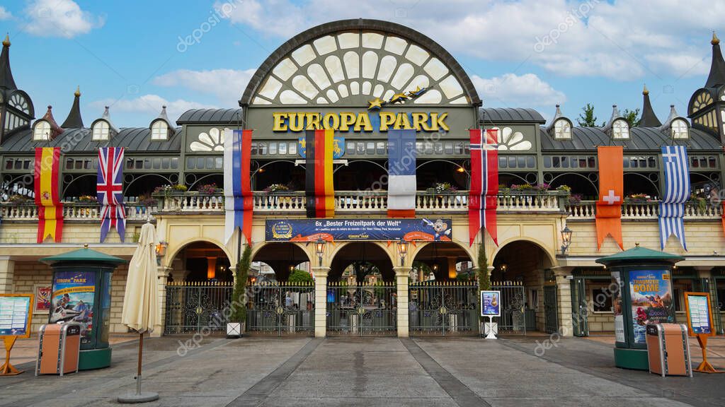 RUST, GERMANY - Jul 07, 2021: Entrance gate to famous Europa-Park in Rust