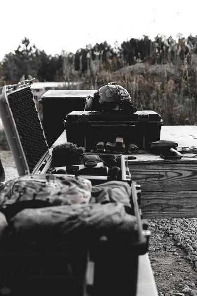 Grayscale Shot Surveillance Equipment Outdoors — Stock Photo, Image