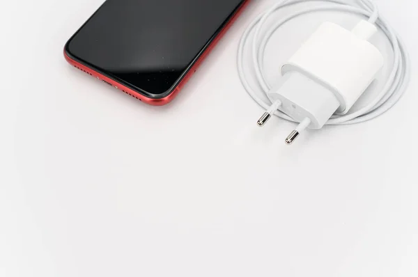 Inverigo Italy Nov 2021 Φορτιστής Ασύρματης Επαγωγής Magsafe Καλώδιο Λευκό — Φωτογραφία Αρχείου