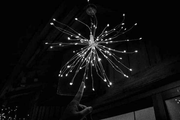 Closeup Futuristic Chandelier Glowing Night Lantern Festival Okinawa Japan — Fotografia de Stock