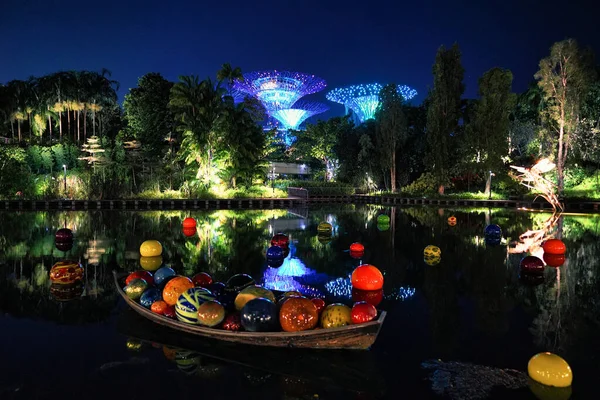 Vista Nocturna Gardens Bay Singapur — Foto de Stock