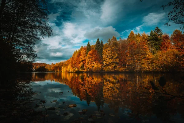 Lac Reflétant Feuillage Automne Coloré Beau Paysage Automne — Photo