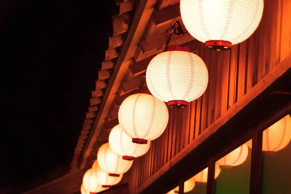 Closeup Glowing Paper Lanterns Illuminated Streets Lantern Festival Okinawa Japan — Stockfoto