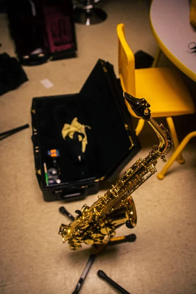 Plano Vertical Saxofón Estudio Música —  Fotos de Stock