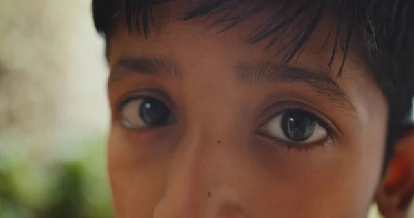 Closeup Young South Asian Boy Almond Eyes — 图库照片