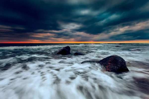 Uma Bela Vista Pôr Sol Mar Báltico Lituânia — Fotografia de Stock