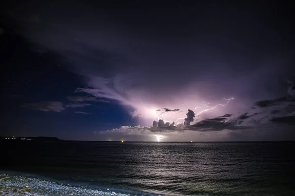 Purple Night Sky Sea — Fotografia de Stock