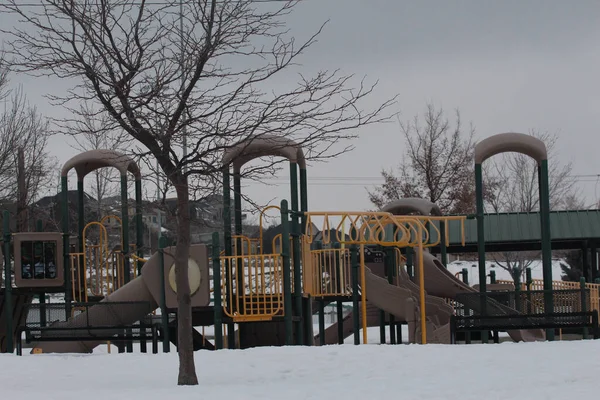 Children Playground Snowy Winter Day Stock Photo